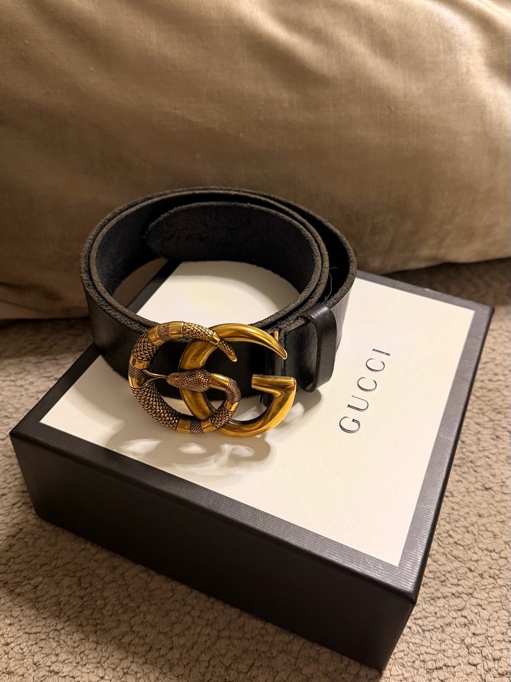 Gucci Black Leather Belt - Snake Buckle GG